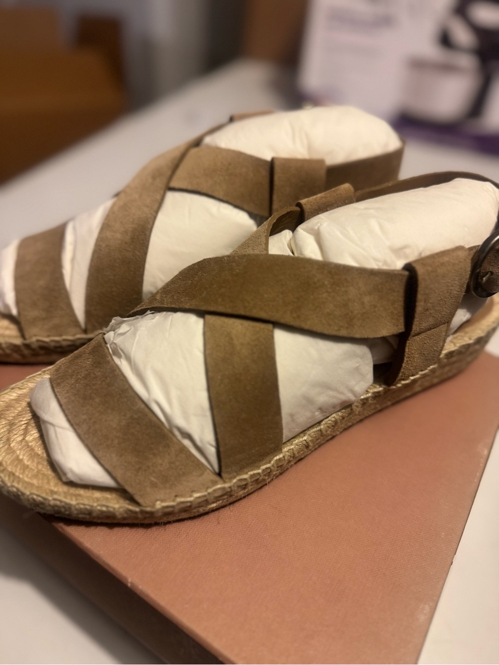 Via Spiga Brown Suede Crisscross Espadrille Sandals
